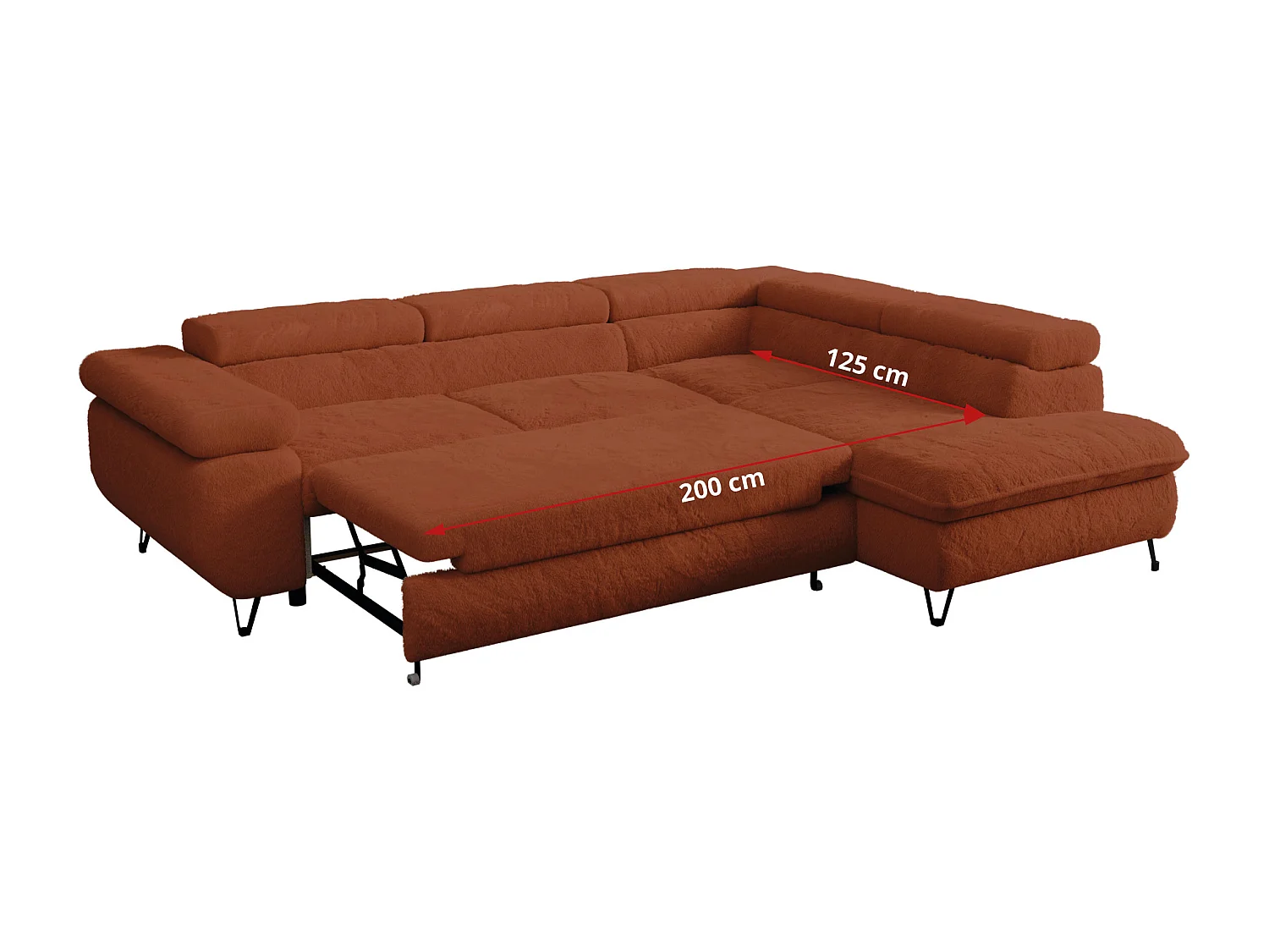 Ecksofa PETER verstellbare Kopfstütze, schlaffunktion - Terracotta Plüsch - Ecke Links