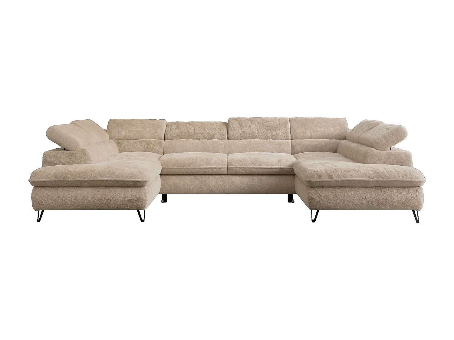 Ecksofa PETER U - schlaffunktion und Bettkästen, verstellbare Kopfstützen - Ivory Plüsch