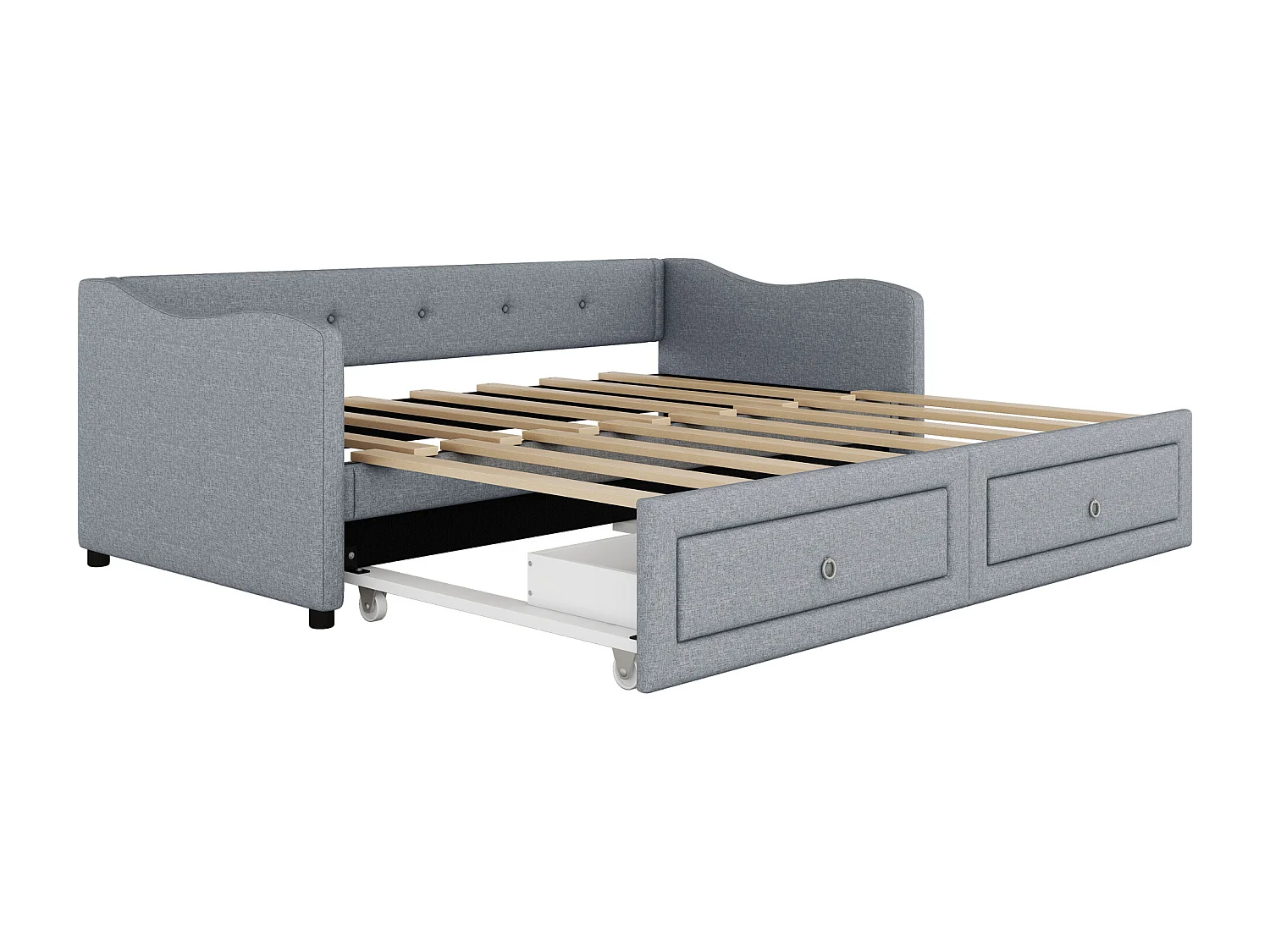 Lit gigogne 90x200cm lit convertible minimaliste pratique lin chambre gris (Sans matelas)