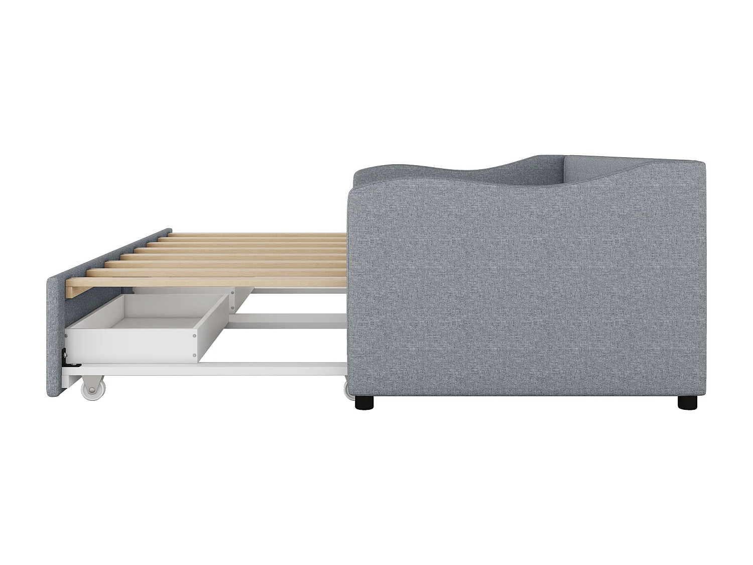 Lit gigogne 90x200cm lit convertible minimaliste pratique lin chambre gris (Sans matelas)