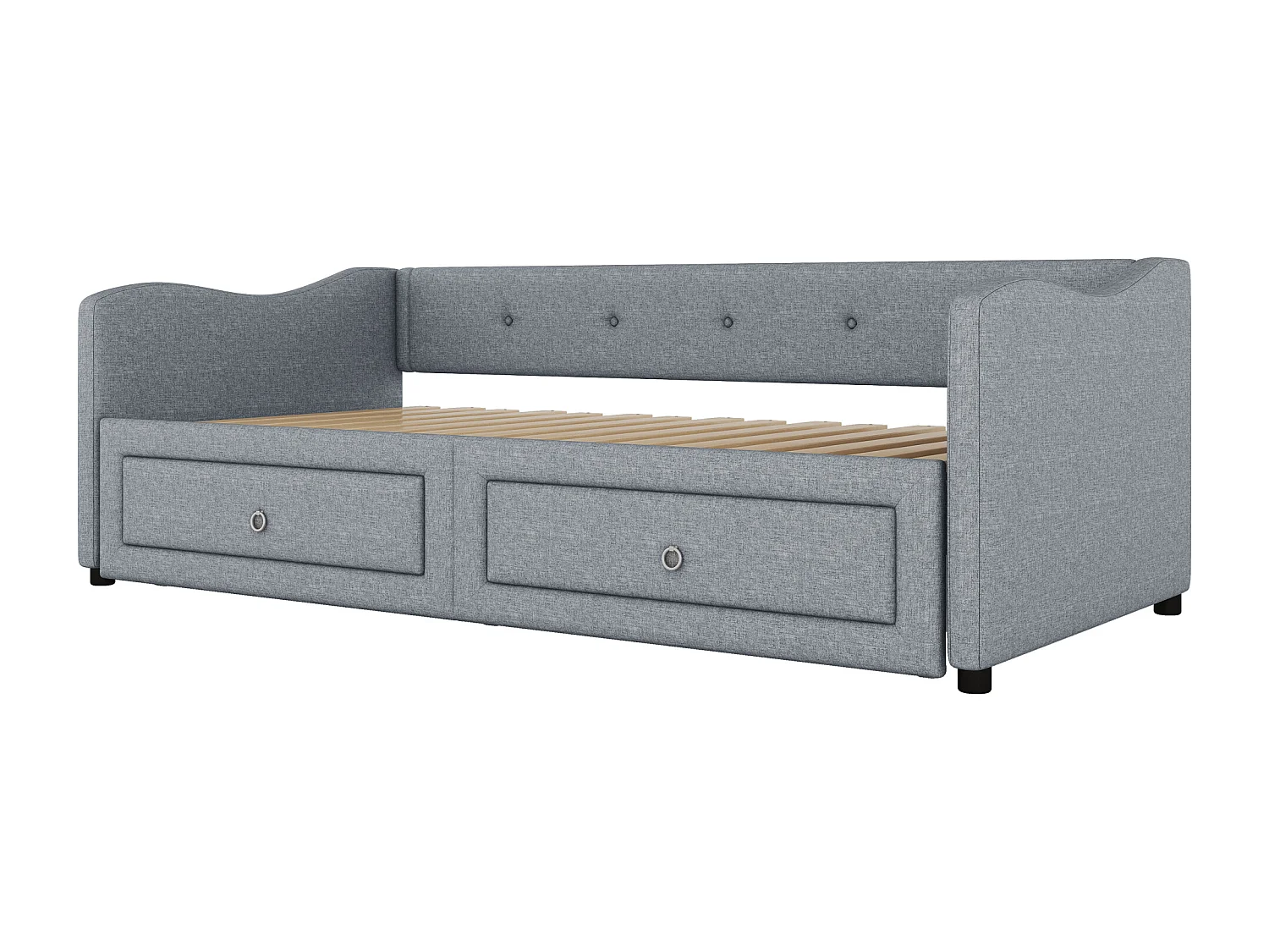 Lit gigogne 90x200cm lit convertible minimaliste pratique lin chambre gris (Sans matelas)