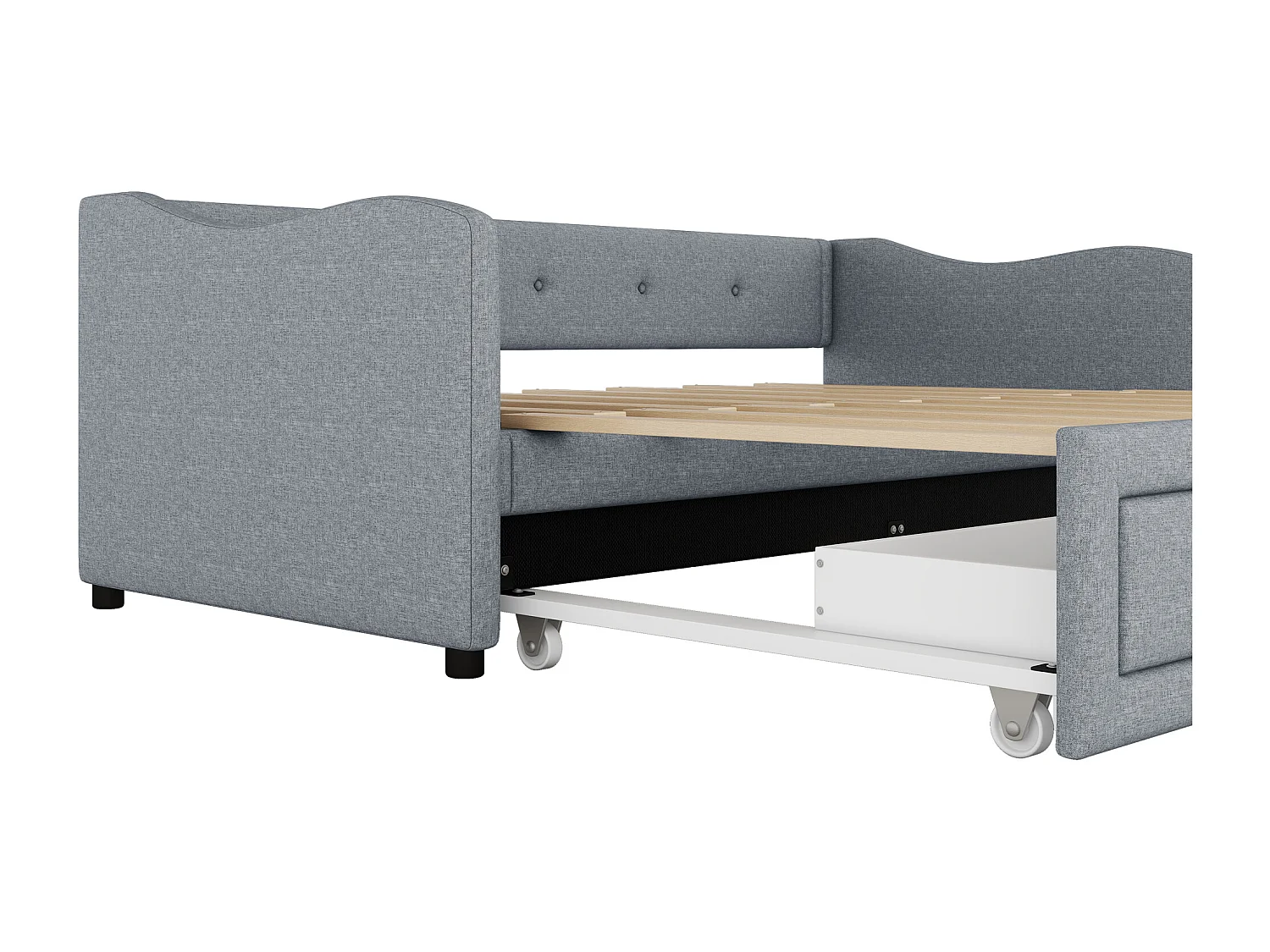 Lit gigogne 90x200cm lit convertible minimaliste pratique lin chambre gris (Sans matelas)