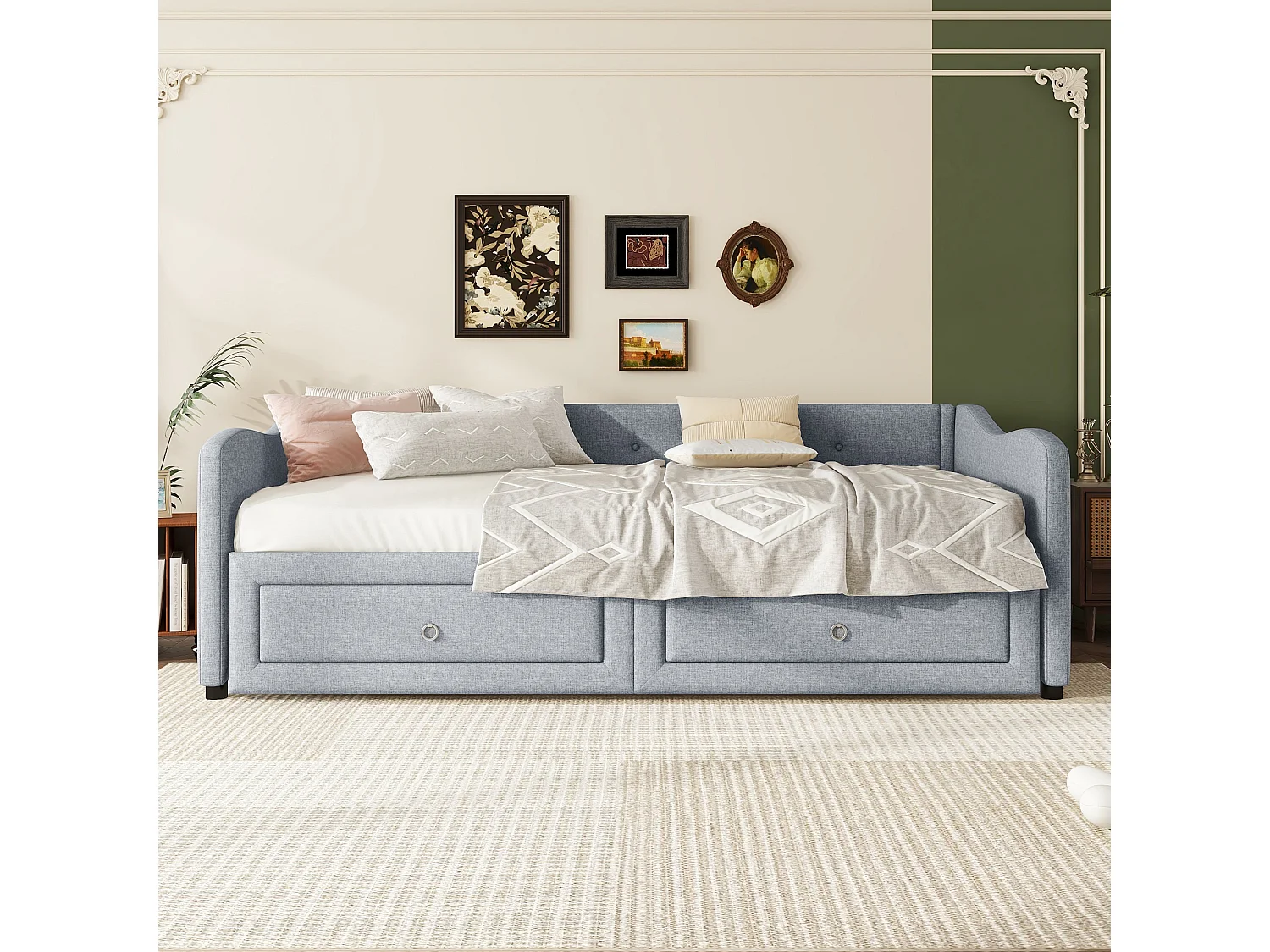 Lit gigogne 90x200cm lit convertible minimaliste pratique lin chambre gris (Sans matelas)