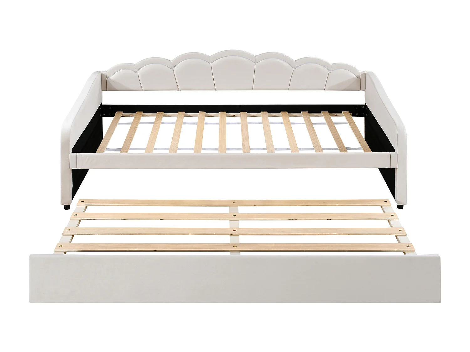 Nestbed 90x200cm, met uitschuifbaar bed voor ruimtebesparing, fluweel beige, RGB LED sfeerverlichting met afstandsbediening (Zonder matras)