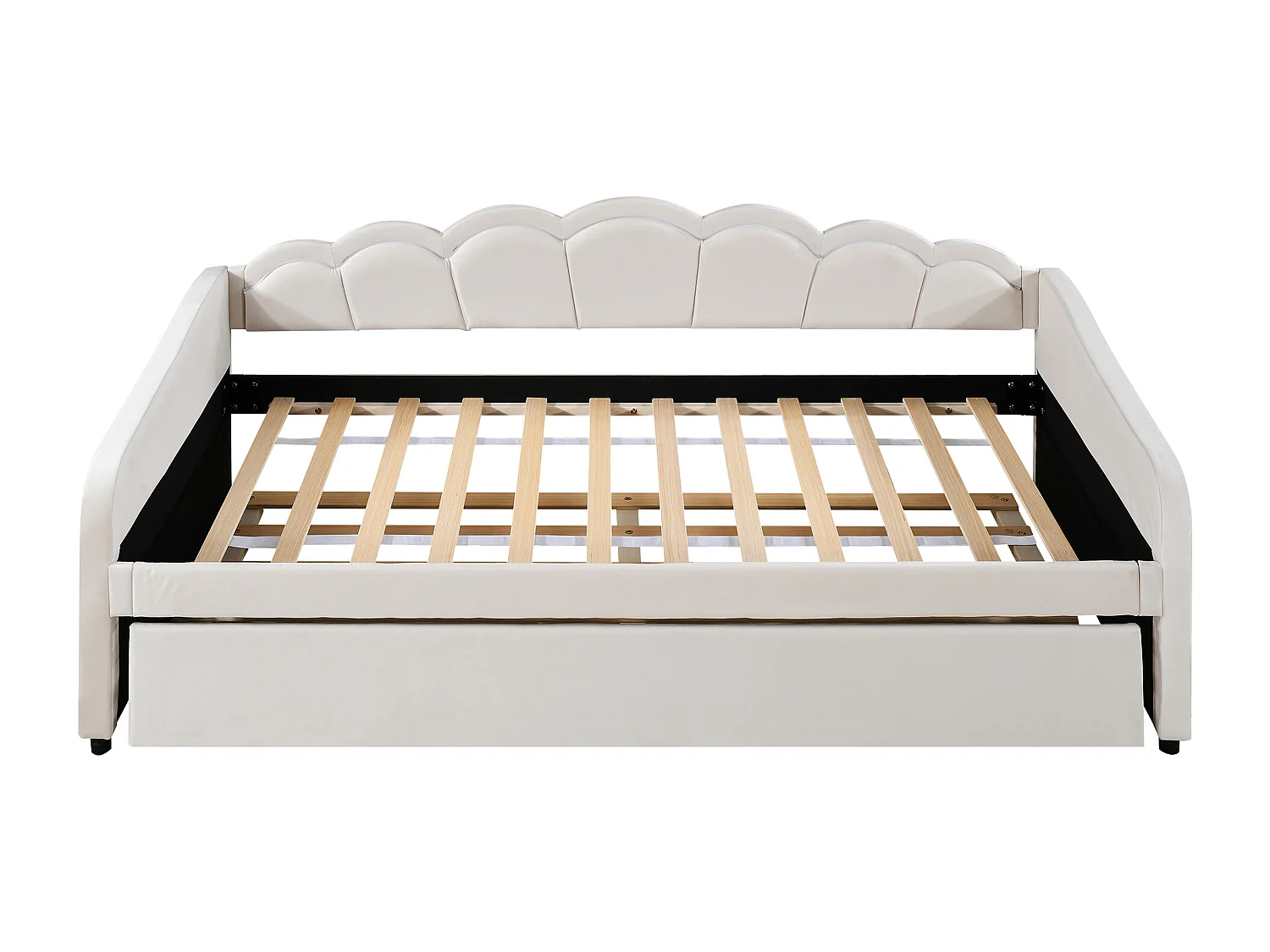 Nestbed 90x200cm, met uitschuifbaar bed voor ruimtebesparing, fluweel beige, RGB LED sfeerverlichting met afstandsbediening (Zonder matras)