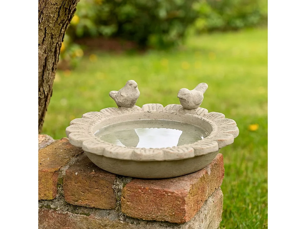 Mangeoire à oiseaux abreuvoir jardin fleur ancien béton gris 24cm