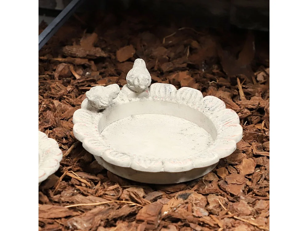 Mangeoire à oiseaux abreuvoir jardin fleur ancien béton gris 24cm