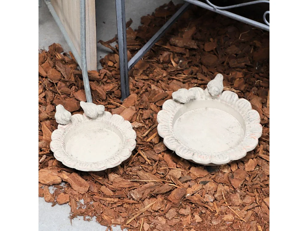 Mangeoire à oiseaux abreuvoir jardin fleur ancien béton gris 24cm