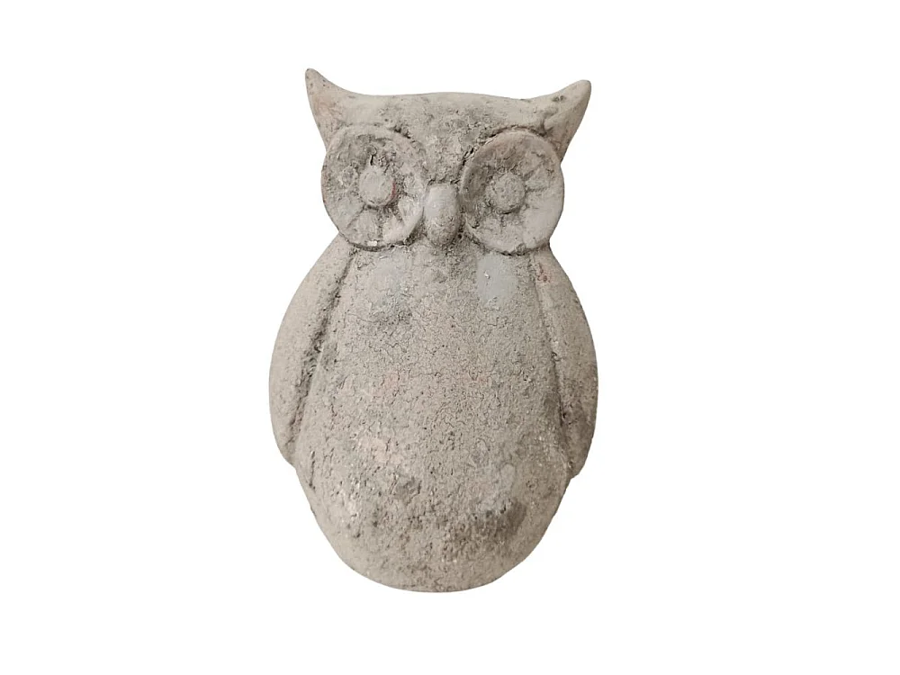 Statuette statue décorative jardin hibou ciment gris vieilli 19cm