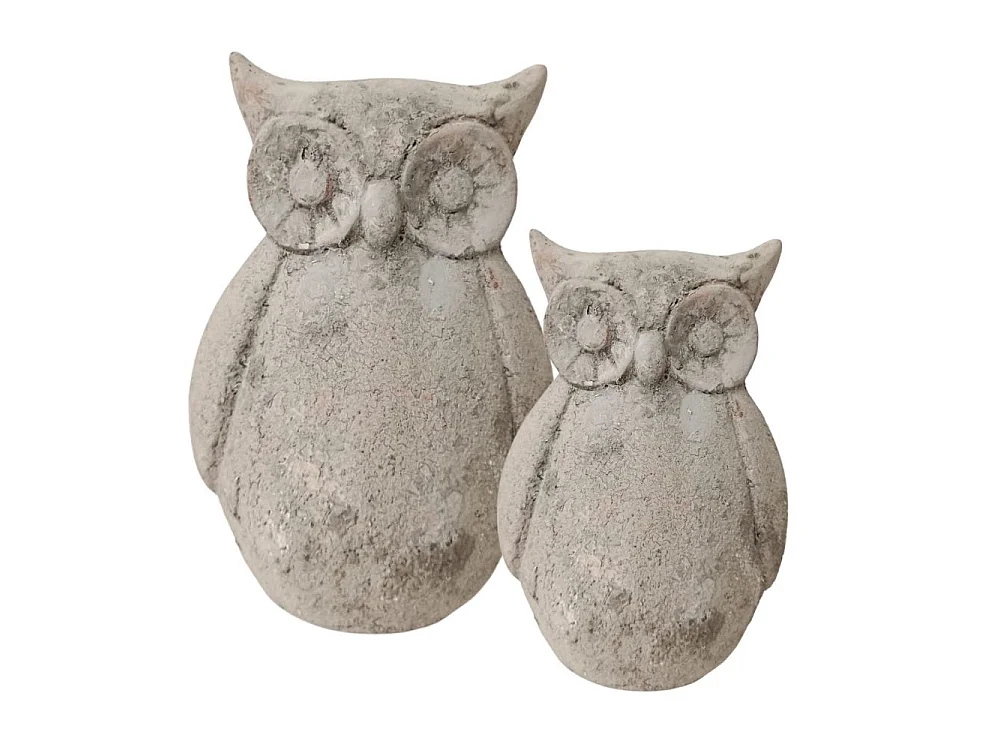 Statuette statue décorative jardin hibou ciment gris vieilli 19cm