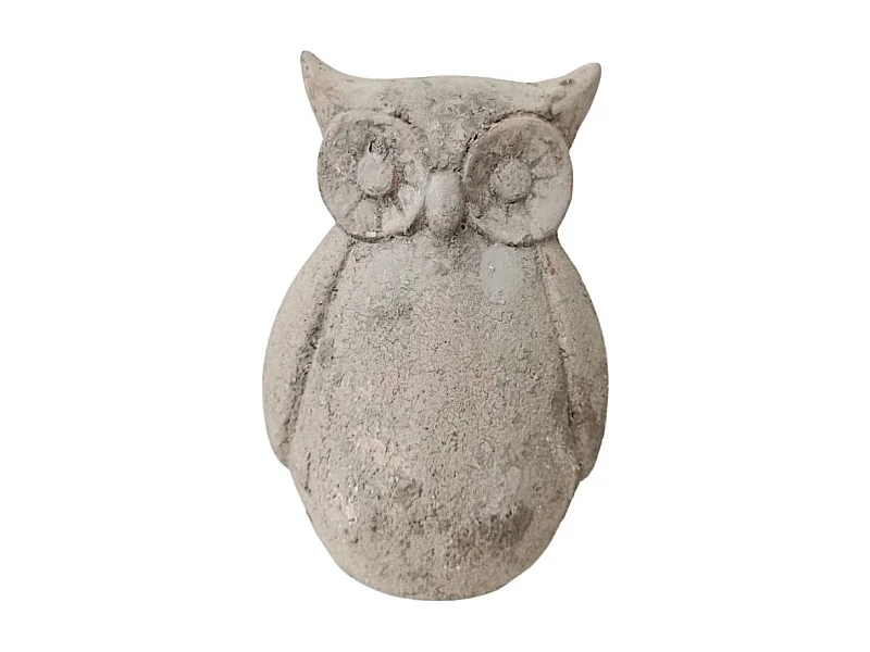 Statuette statue décorative jardin hibou ciment gris vieilli 19cm