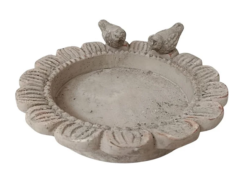 Mangeoire à oiseaux abreuvoir jardin fleur ancien béton gris 24cm