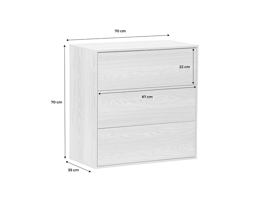 Cómoda efecto madera, 3 cajones, Nogal