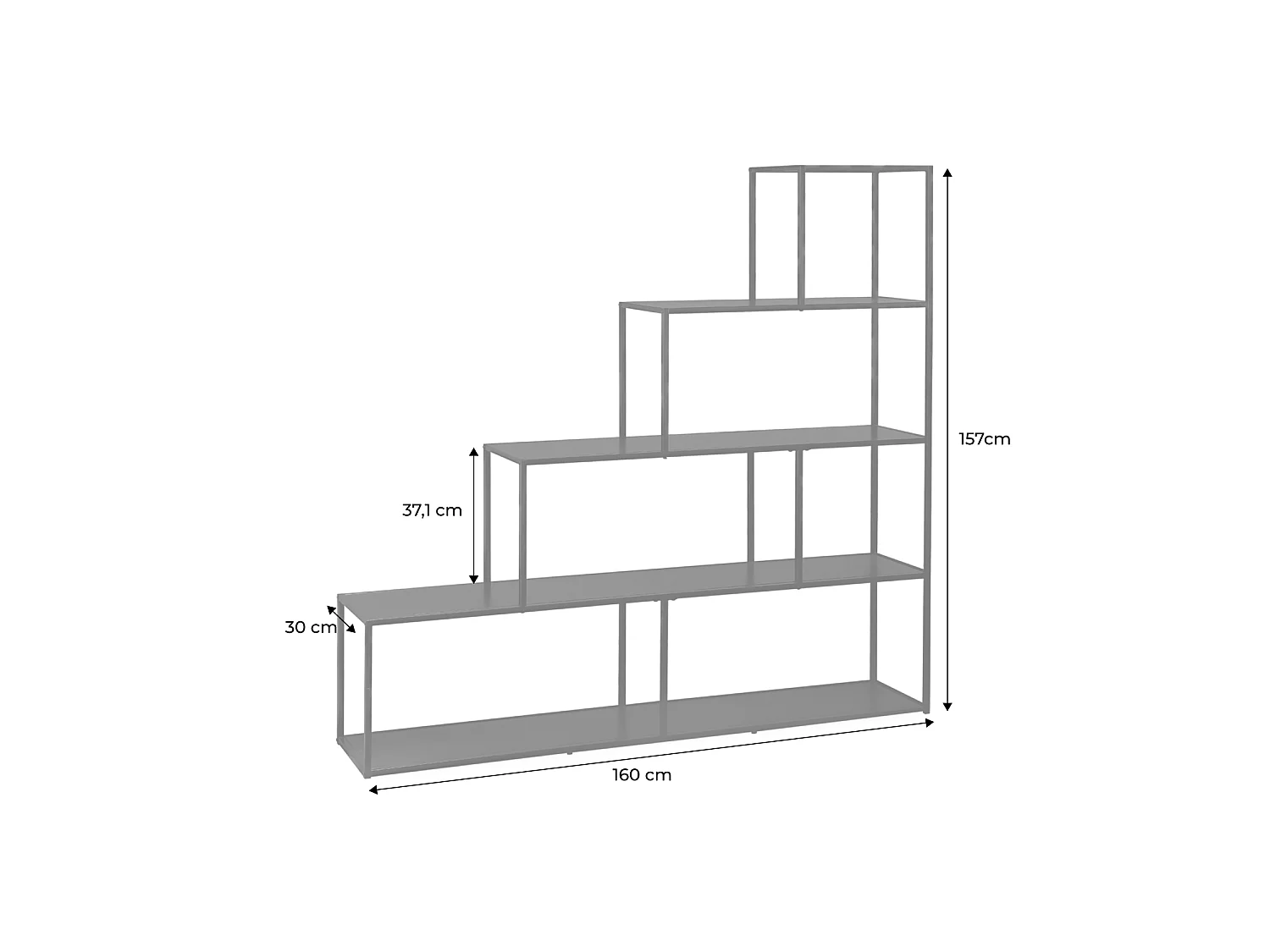 Etagère bibliothèque escalier en métal noir 4 niveaux INDUSTRIELLE  L 160 x P 30 x H 157cm