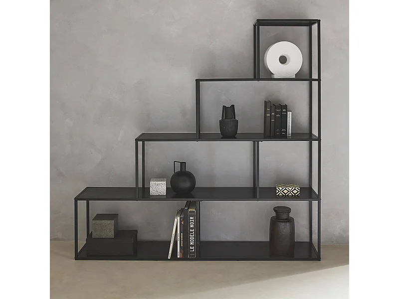 Etagère bibliothèque escalier en métal noir 4 niveaux INDUSTRIELLE  L 160 x P 30 x H 157cm