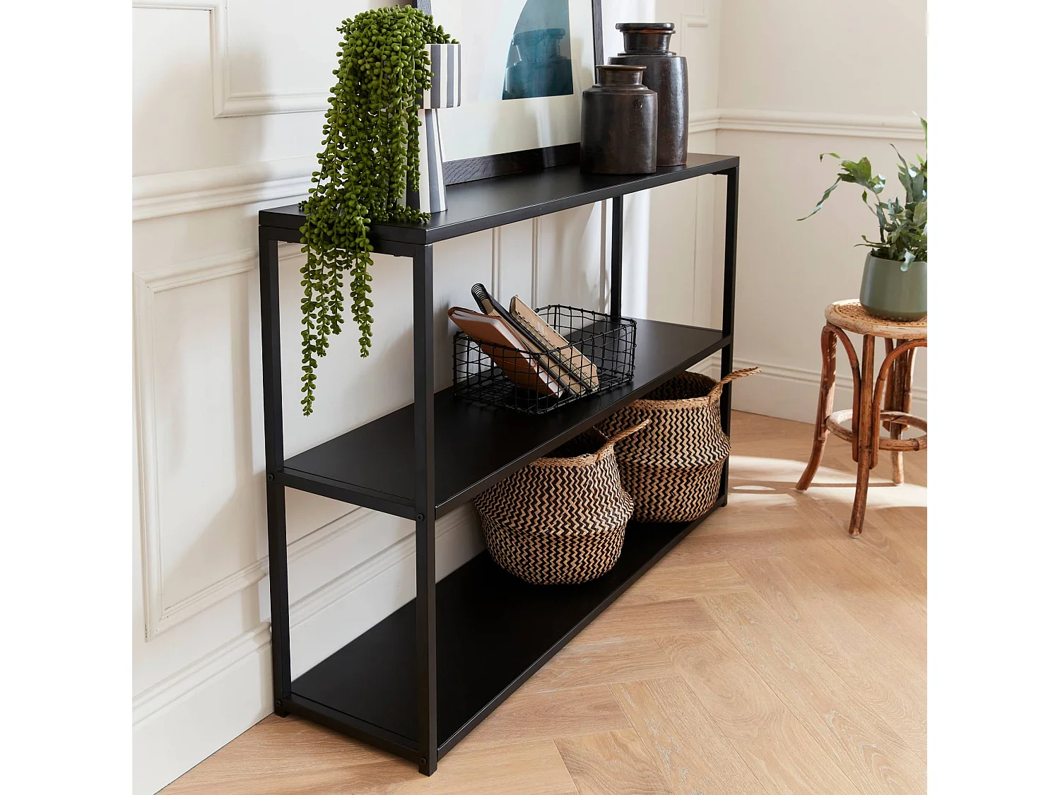 Estantería industrial baja de metal de 3 niveles, 120cm negro