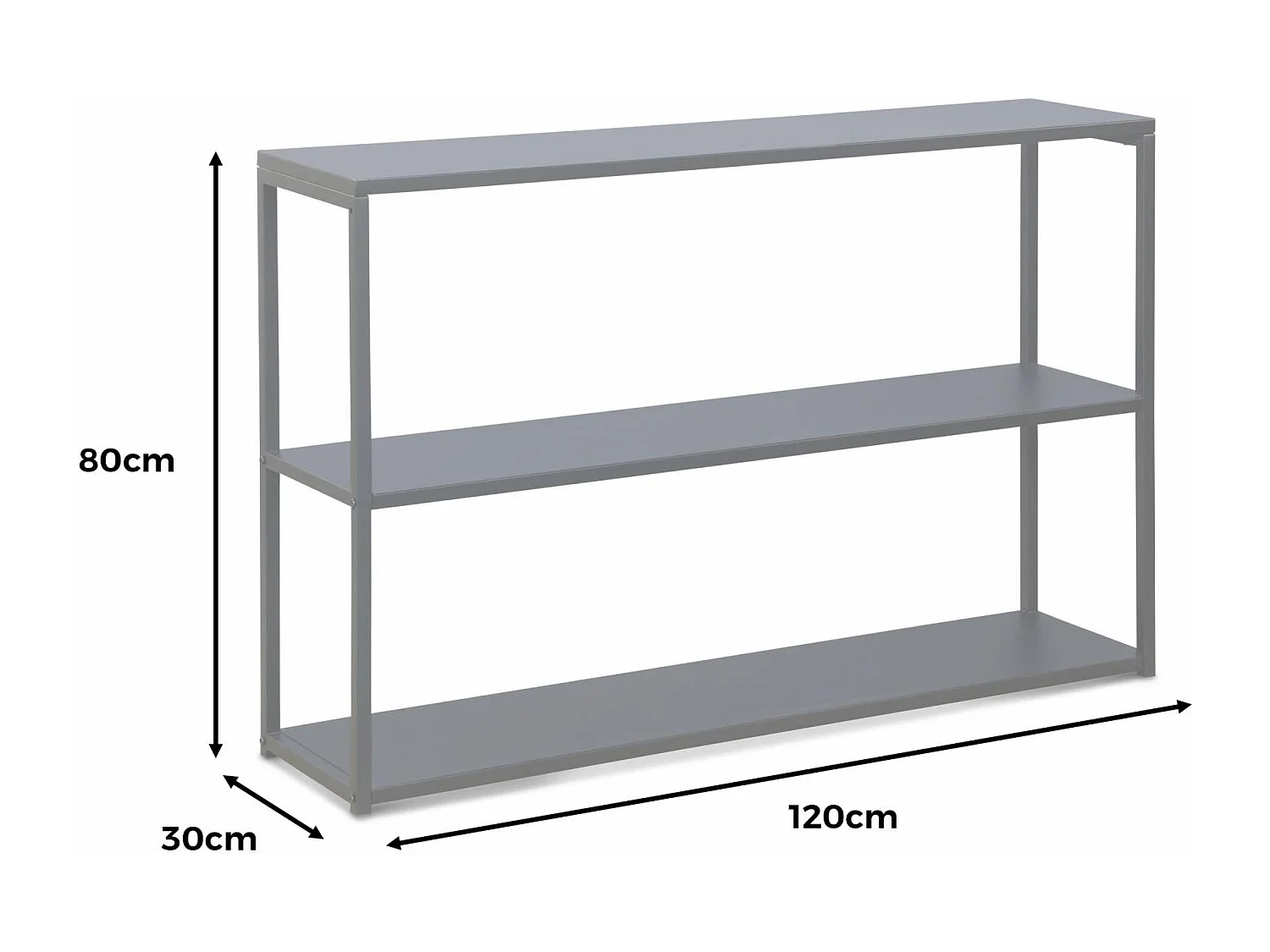 Estantería industrial baja de metal de 3 niveles, 120cm negro