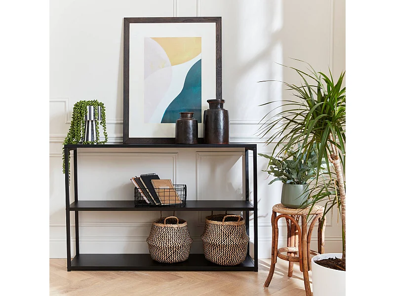 Etagère basse 3 niveaux en métal noir - Industrielle - 120x30x80cm