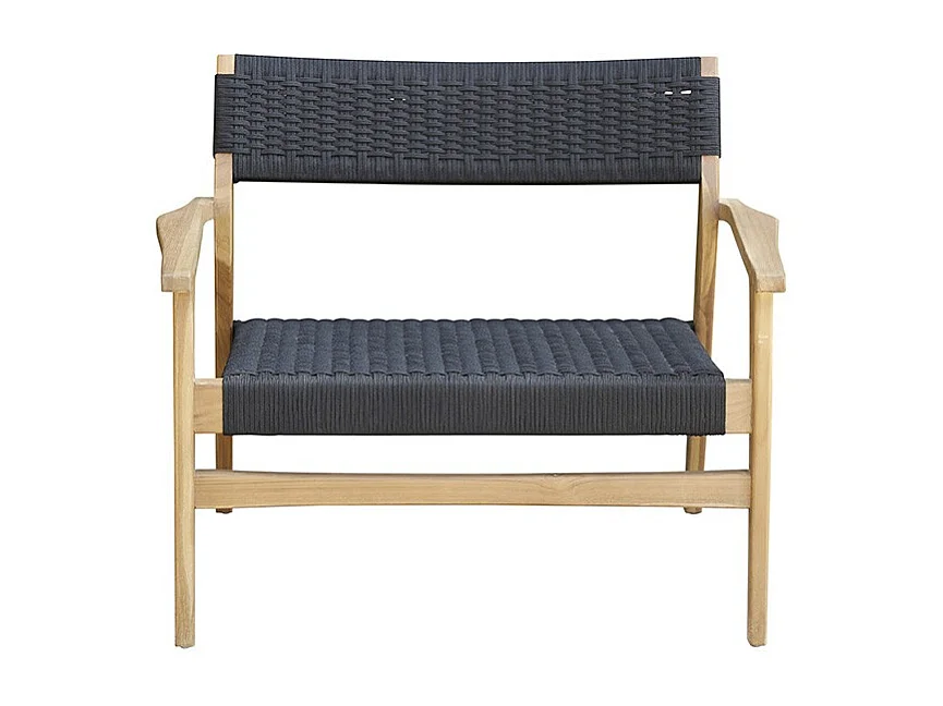 Fauteuil de jardin en teck massif et cordage Noir MANILLE