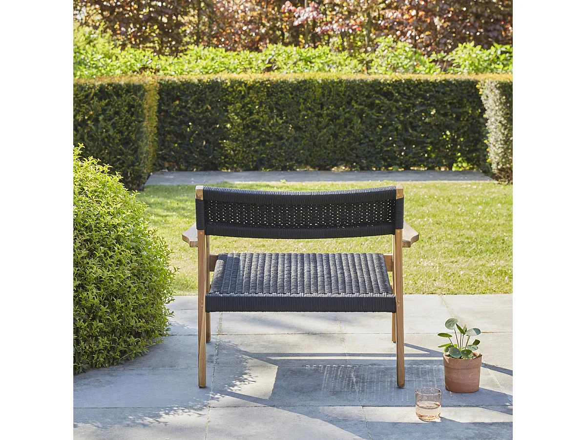 Fauteuil de jardin en teck massif et cordage Noir MANILLE