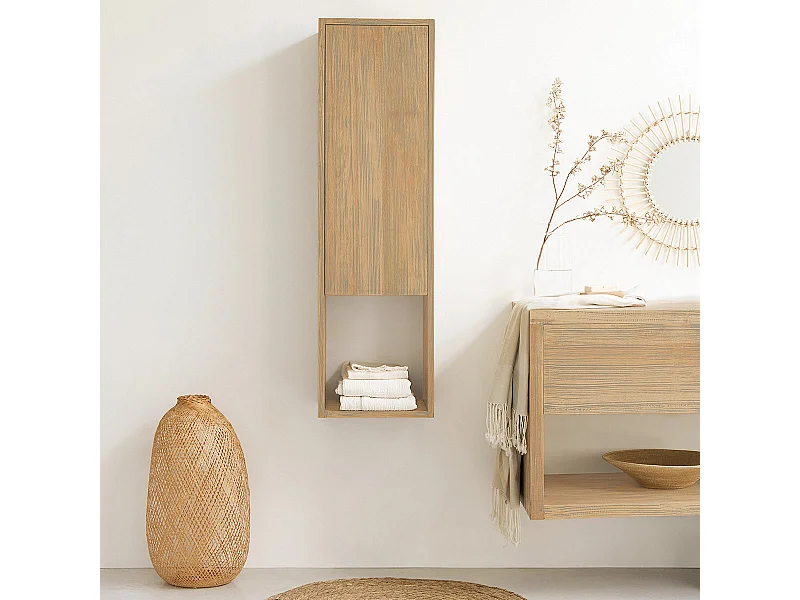 Colonna da bagno sospesa in legno massello di hevea