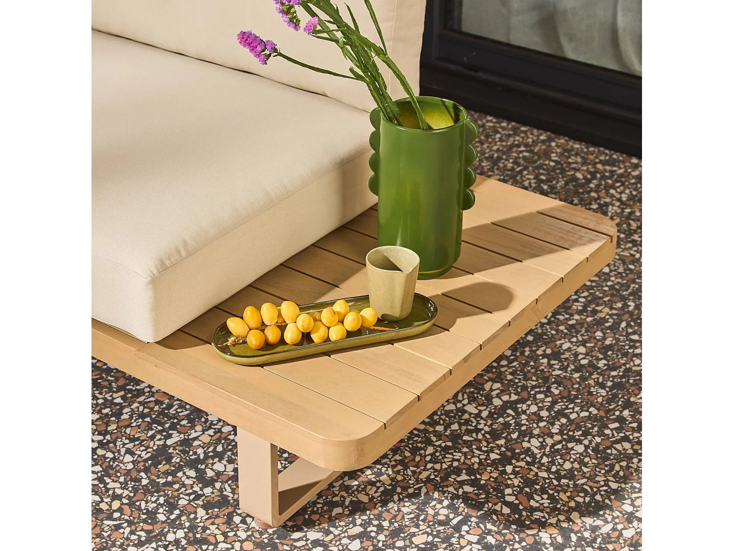 Banquette de jardin bois d'acacia et aluminium 2 places beige - Latika