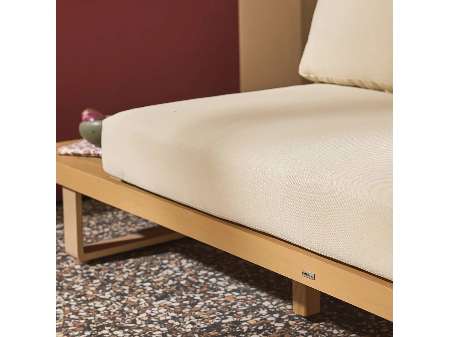 Banquette de jardin bois d'acacia et aluminium 2 places beige - Latika