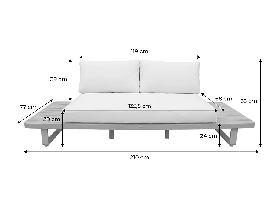 Banquette de jardin bois d'acacia et aluminium 2 places marron - Latika