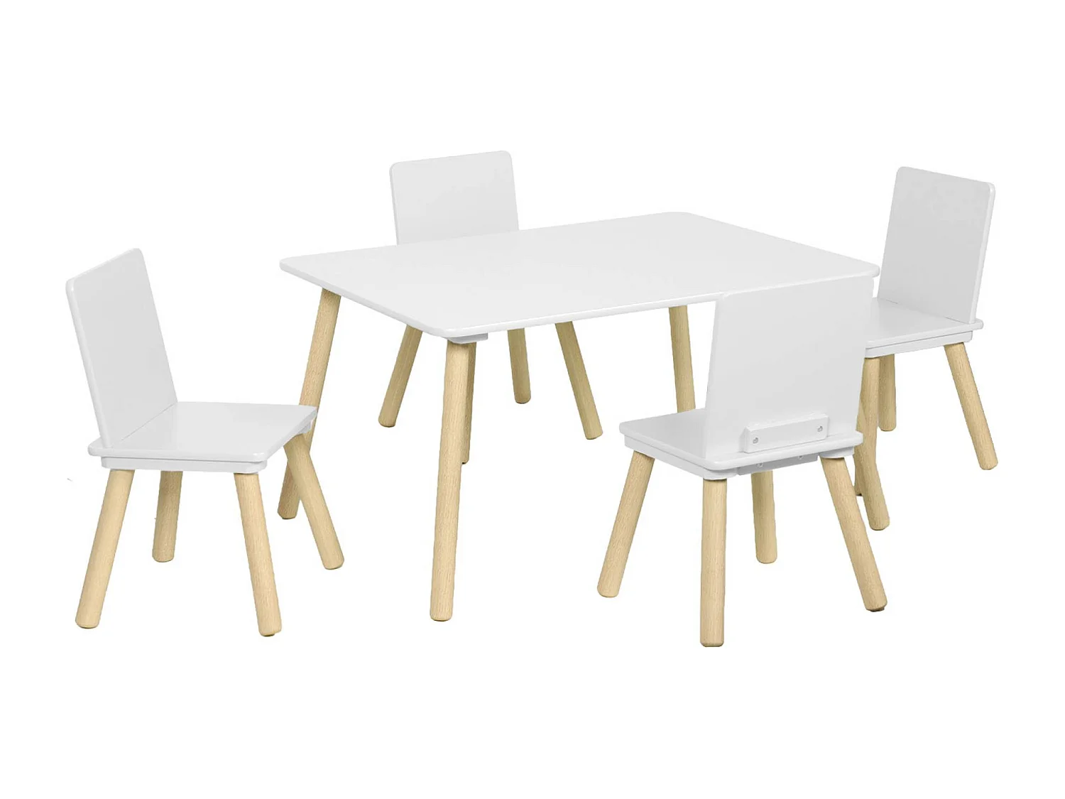Set tavolo rettangolare per bambini in legno di pino con 4 sedie,
