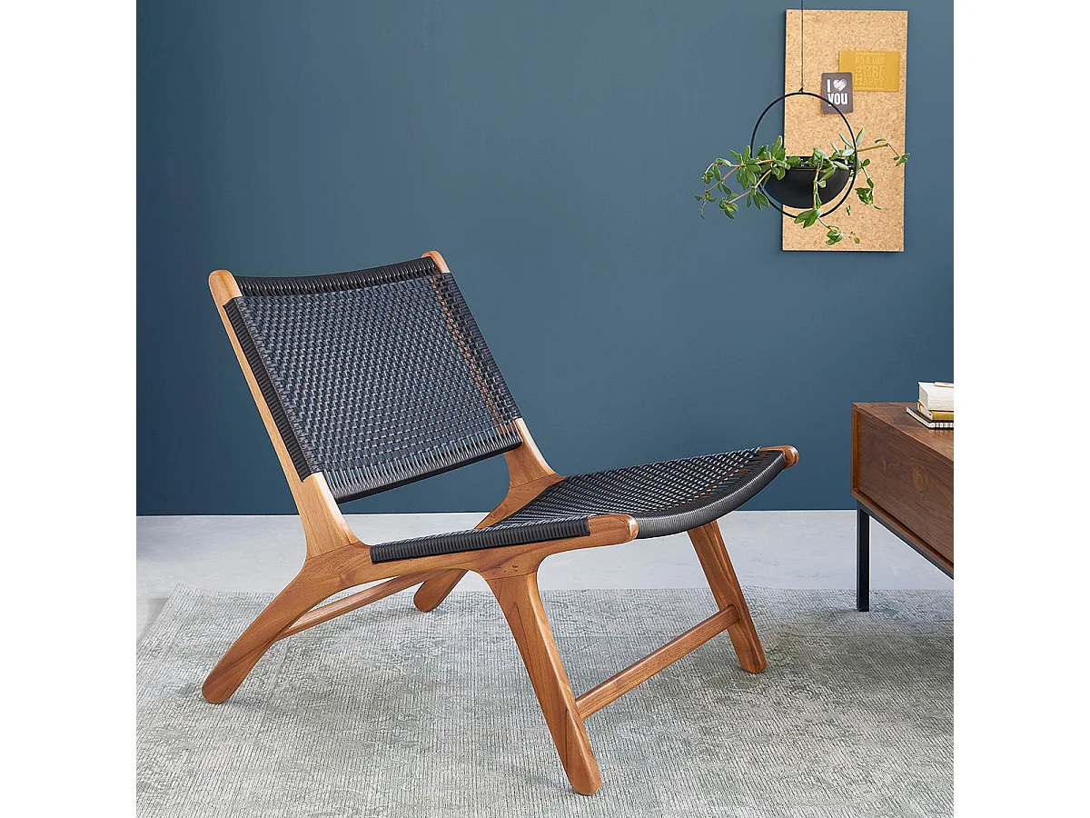 Fauteuil en teck massif et tissage
