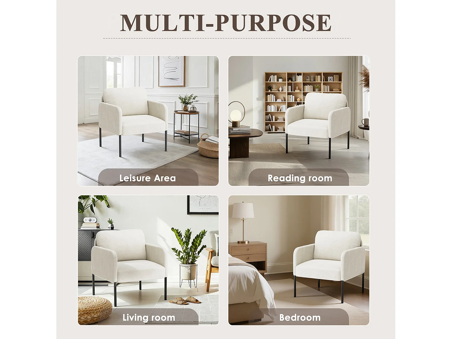 Un fauteuil au confort naturel, pensé pour le quotidien - Fauteuil avec dossier enveloppant et pieds en métal fin, Blanc