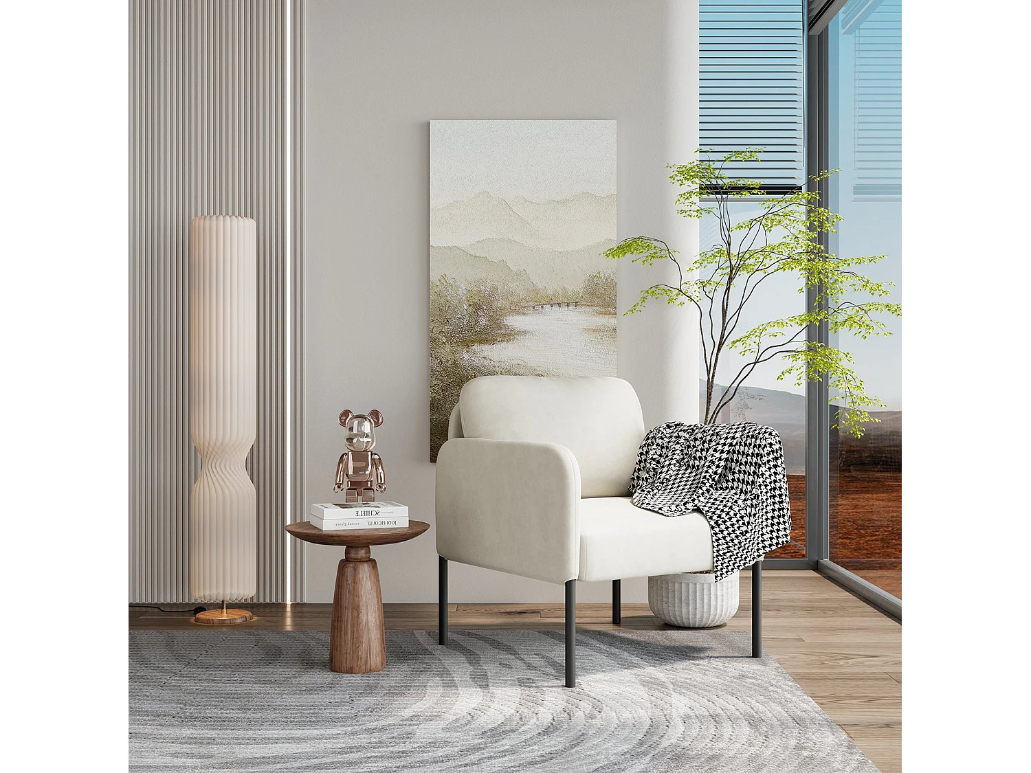 Un fauteuil au confort naturel, pensé pour le quotidien - Fauteuil avec dossier enveloppant et pieds en métal fin, Blanc