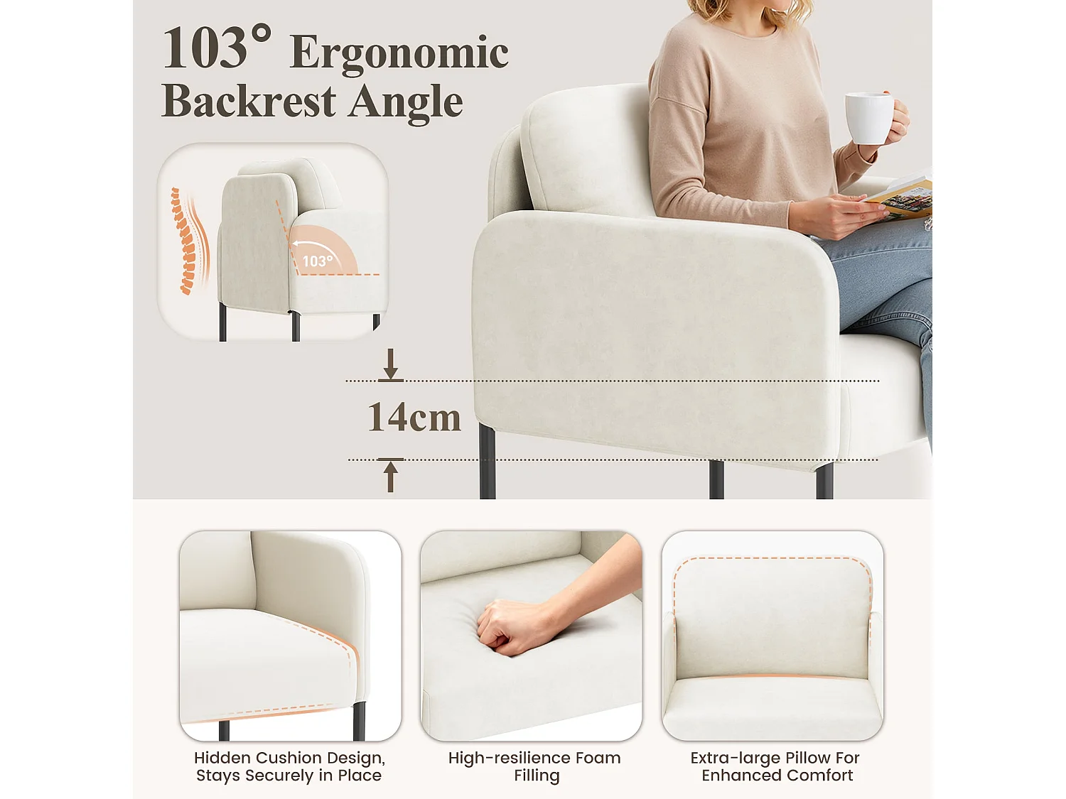 Un fauteuil au confort naturel, pensé pour le quotidien - Fauteuil avec dossier enveloppant et pieds en métal fin, Blanc