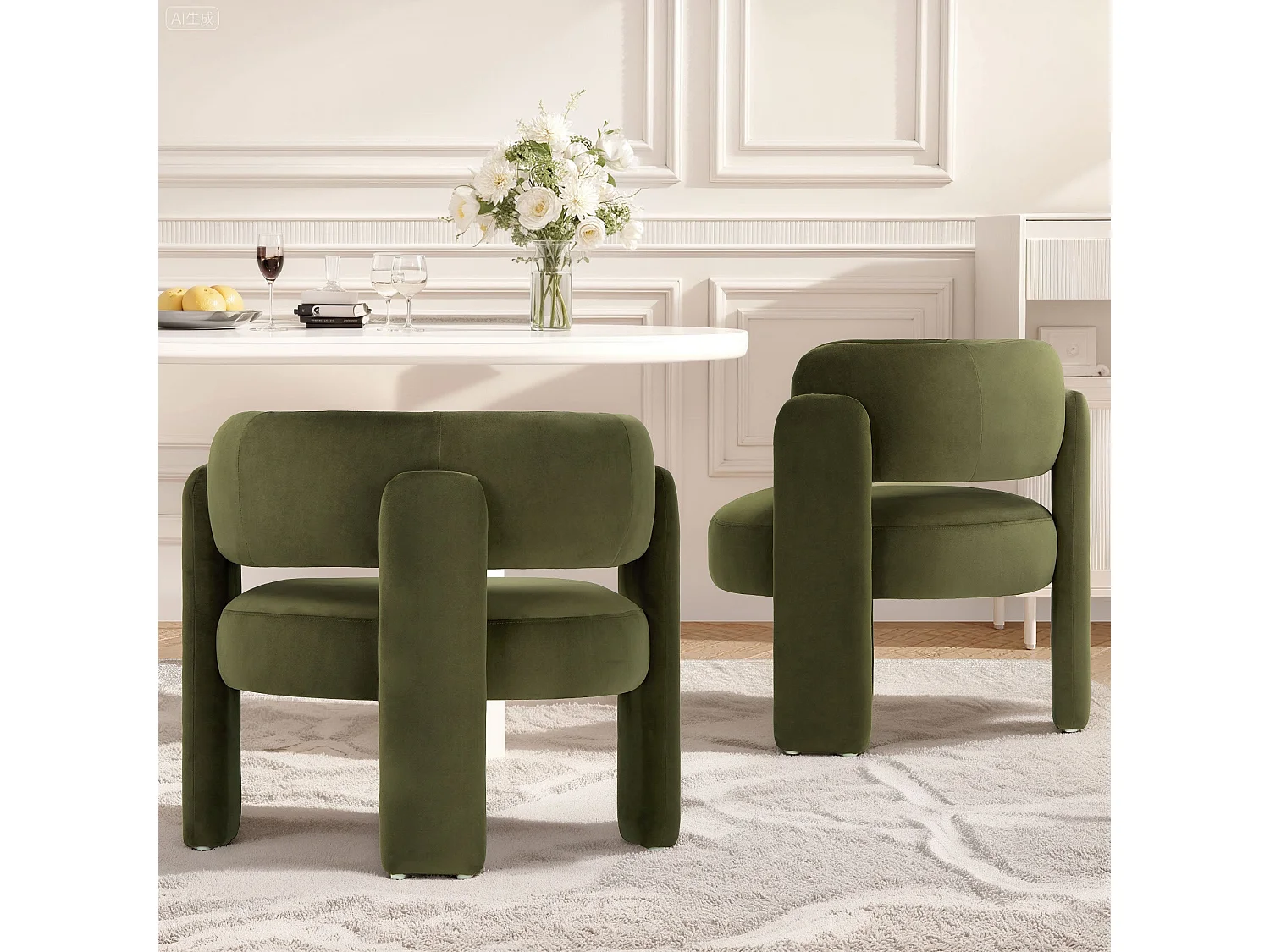 Fauteuil baril moderne en bois solide, mousse haute densité, tissu hypoallergénique – Vert