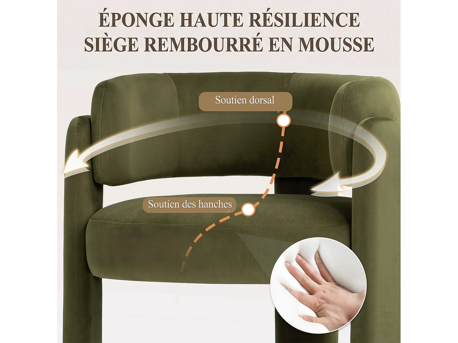 Fauteuil baril moderne en bois solide, mousse haute densité, tissu hypoallergénique – Vert