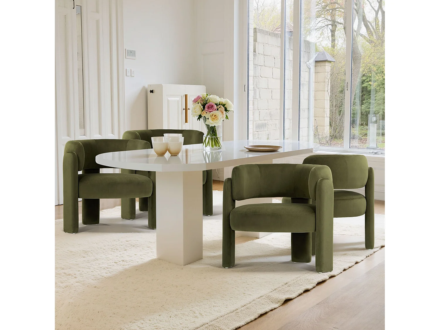 Fauteuil baril moderne en bois solide, mousse haute densité, tissu hypoallergénique – Vert