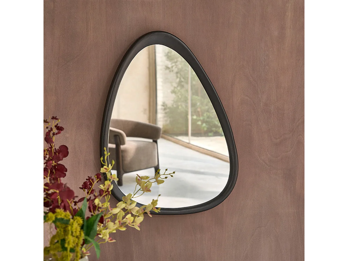 Espejo orgánico de madera de mindi negro 75x60 cm