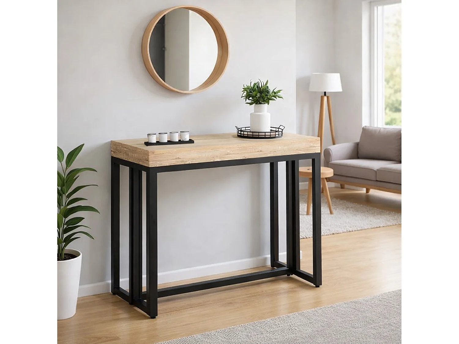 Table console extensible 8-10 personnes effet bois 235cm VELLA