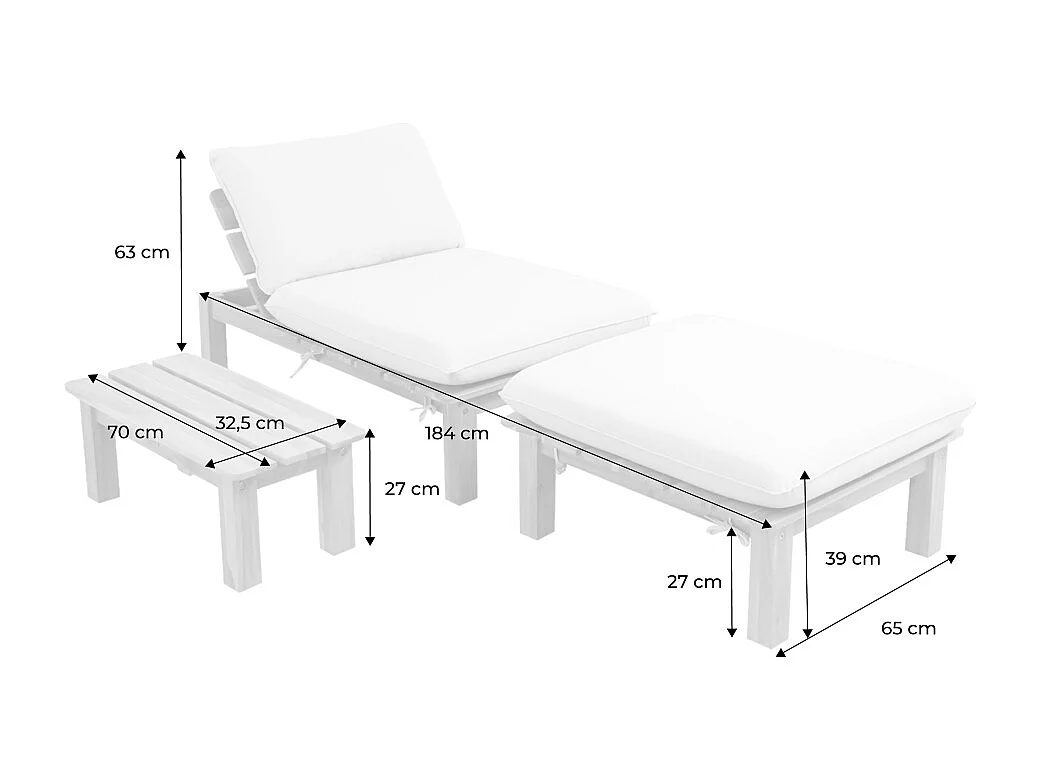 Lettino prendisole modulabile in legno di acacia multi-posizione con