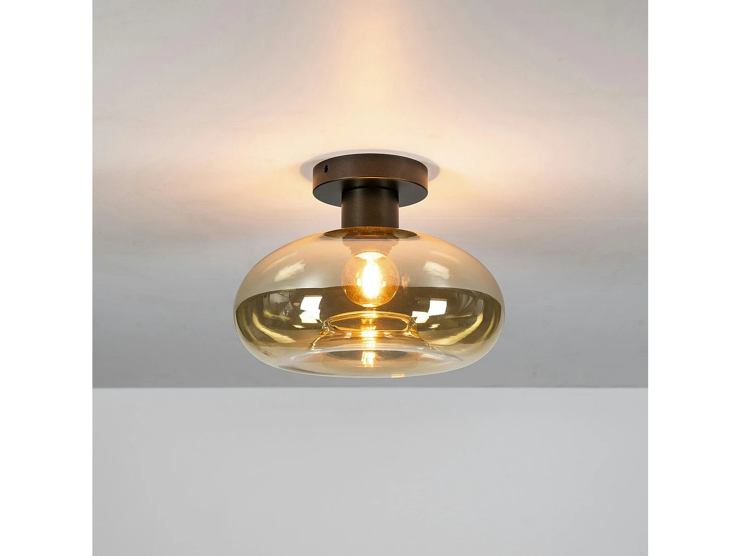 Plafonnier vintage anneau en verre ambré NIAGARA