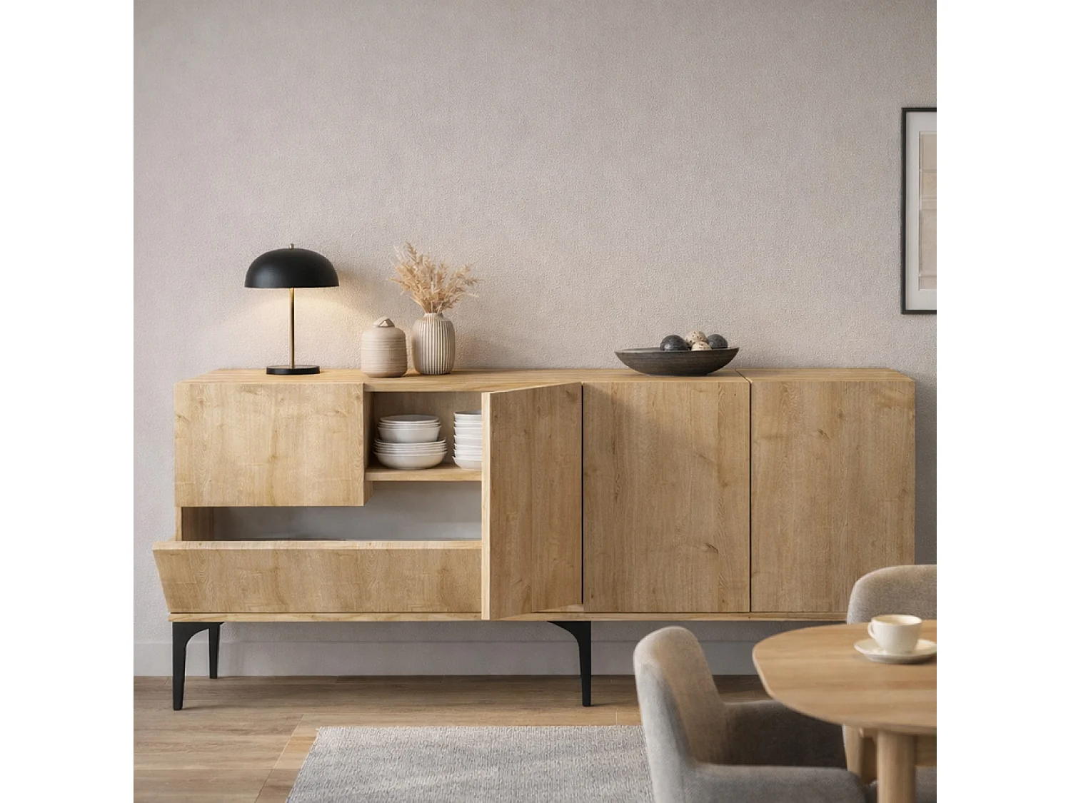 Buffet design 5 portes couleur bois 150 cm NILO