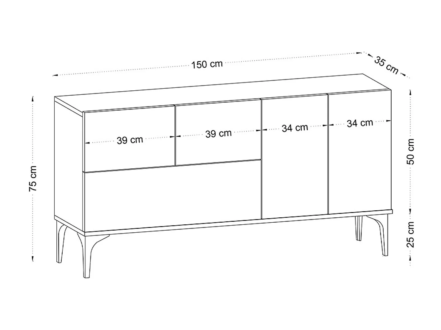 Buffet design 5 portes couleur bois 150 cm NILO