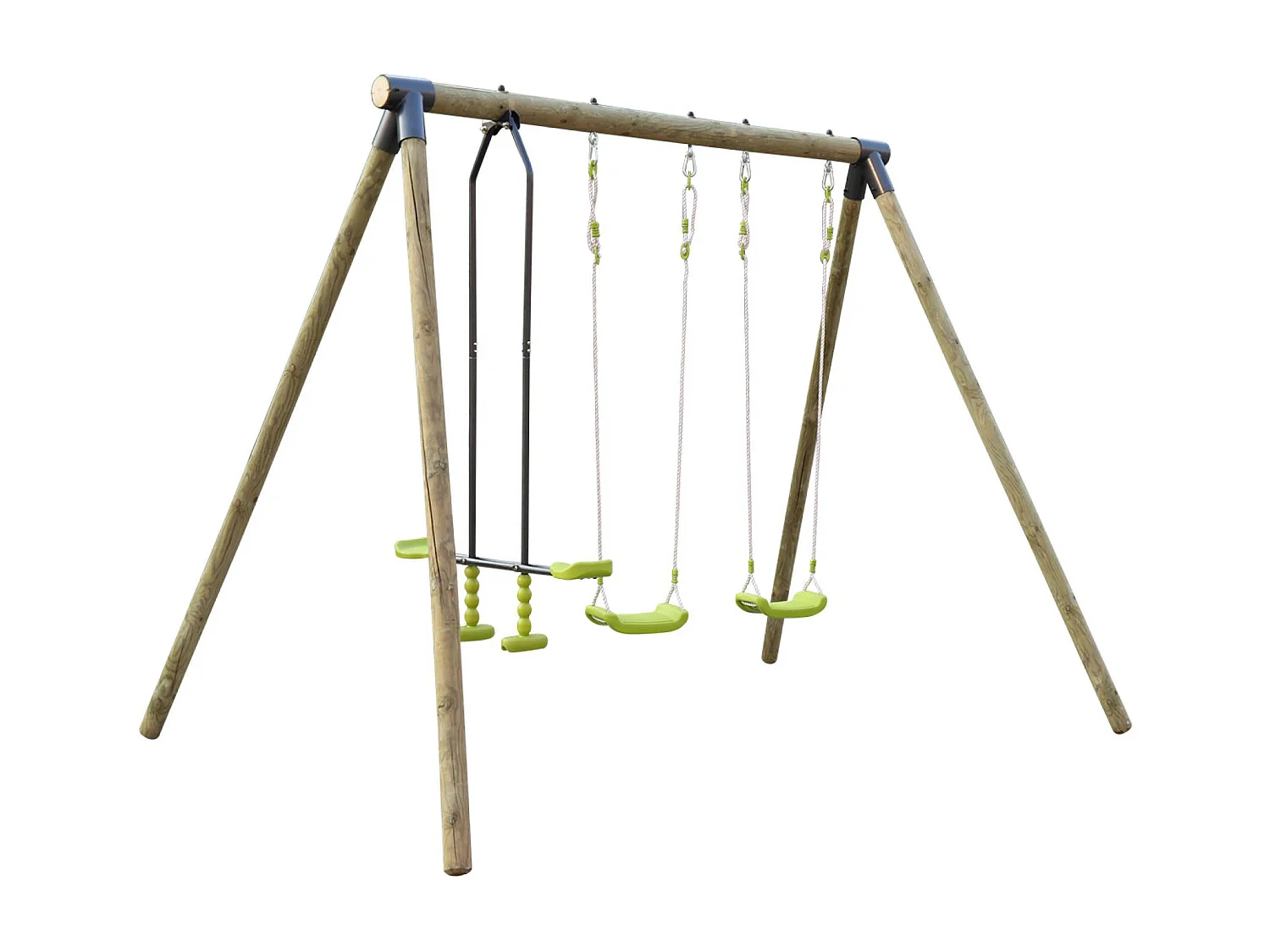 Aire de jeux Naroit en bois de pin avec 1 face à face et 2 balançoires