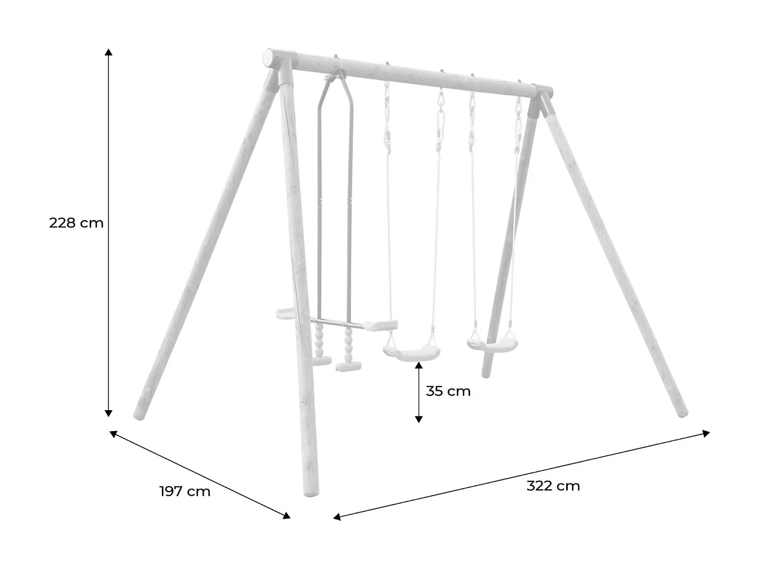 Aire de jeux Naroit en bois de pin avec 1 face à face et 2 balançoires