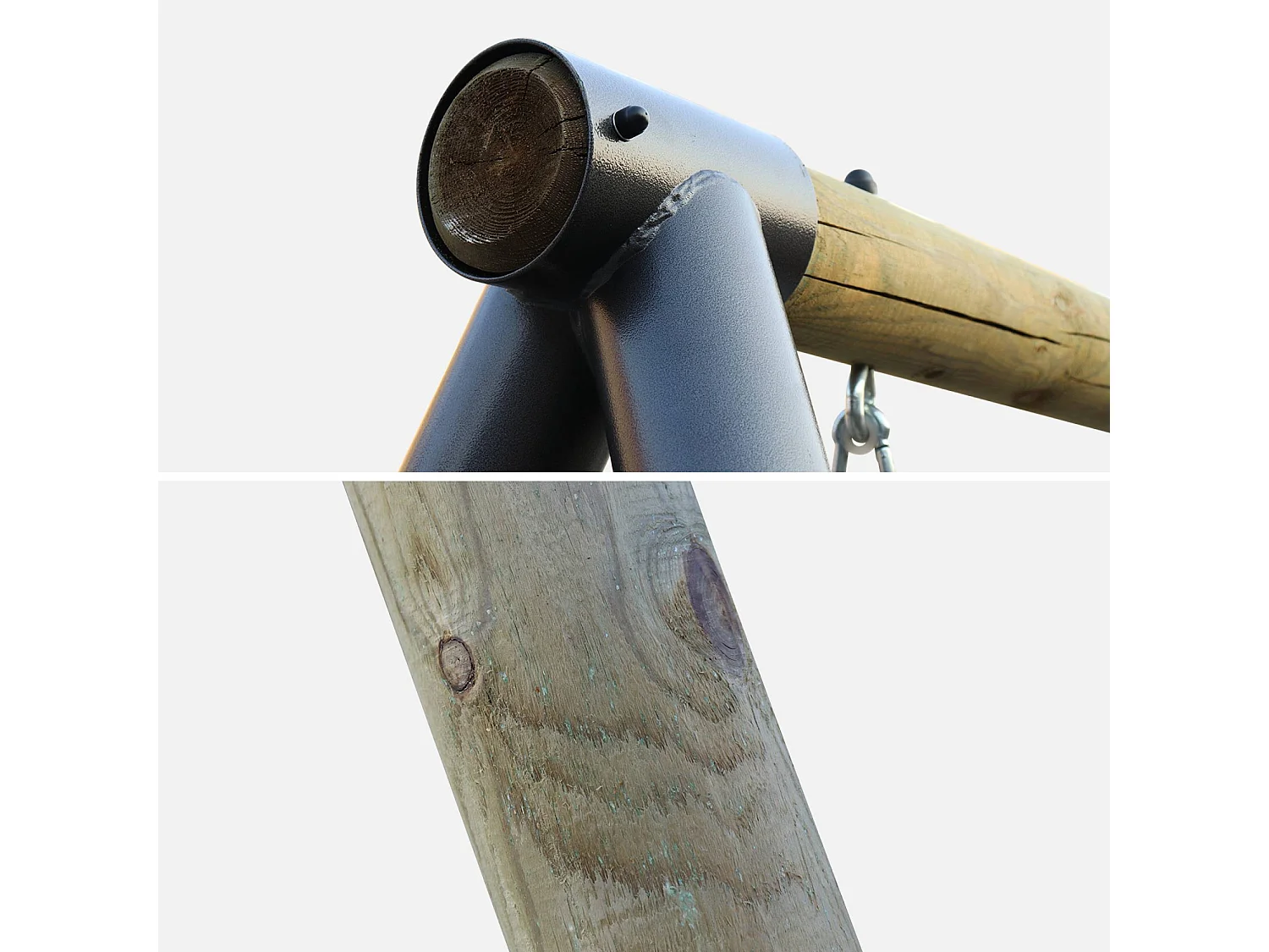 Aire de jeux Naroit en bois de pin avec 1 face à face et 2 balançoires