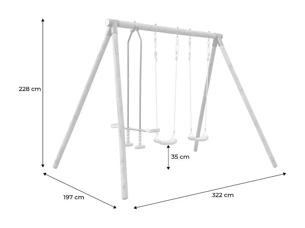 Aire de jeux Naroit en bois de pin avec 1 face à face et 2 balançoires