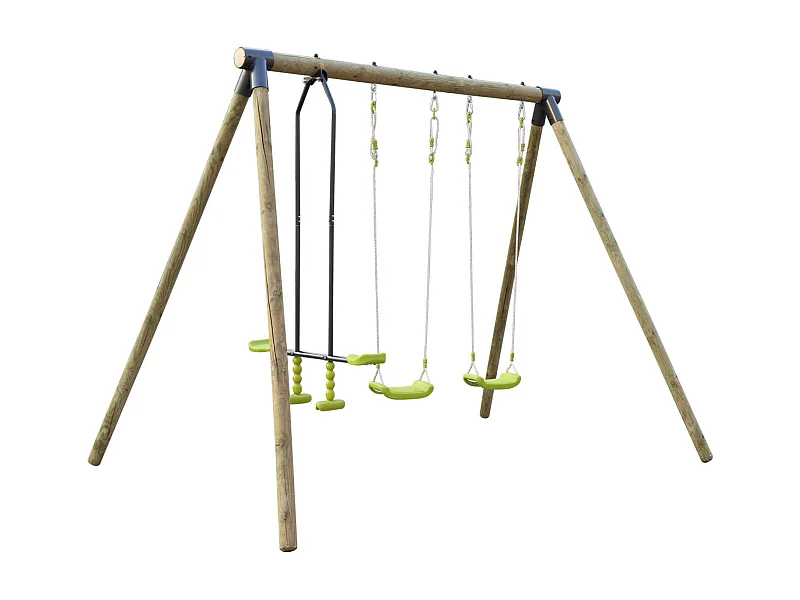 Aire de jeux Naroit en bois de pin avec 1 face à face et 2 balançoires