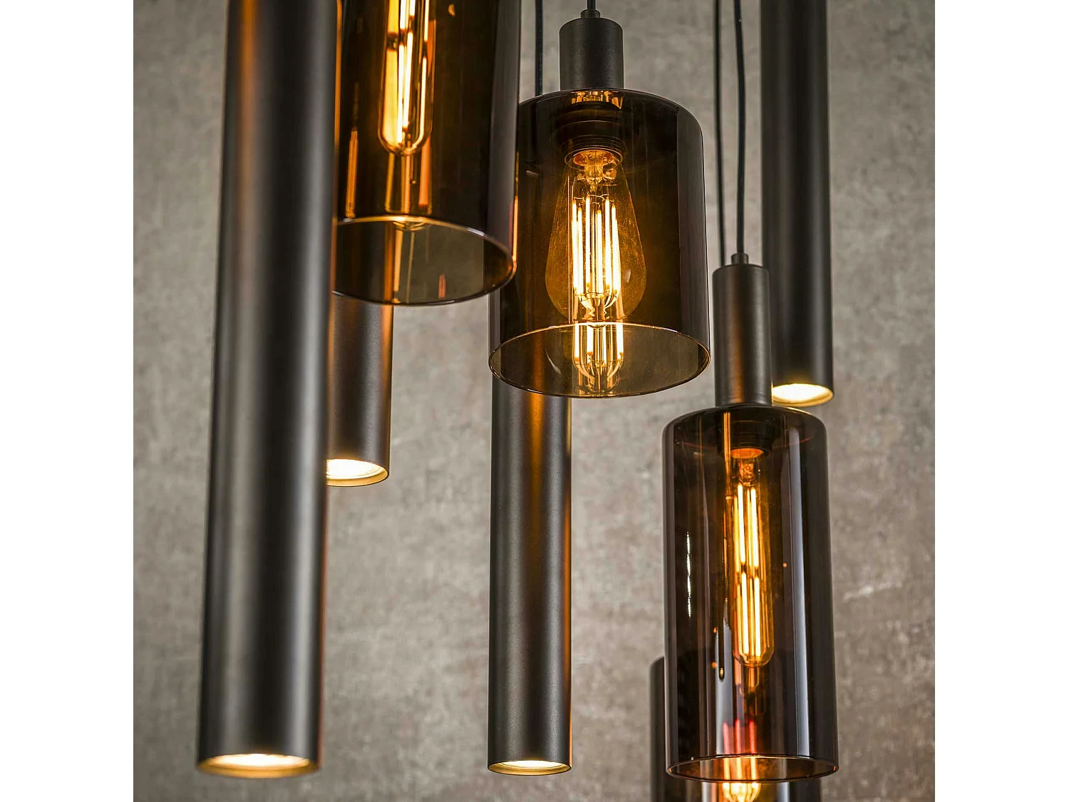 Suspension îlot cuisine verre brun et métal 9 lampes NOVA