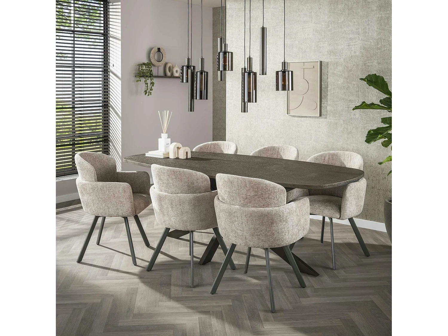 Suspension îlot cuisine verre brun et métal 9 lampes NOVA