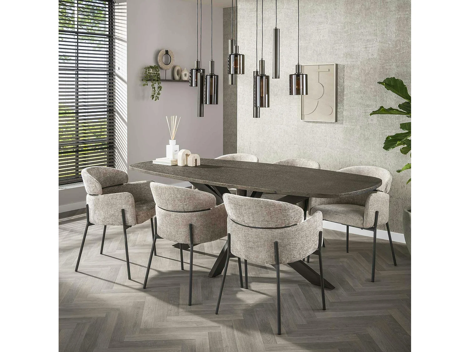 Suspension îlot cuisine verre brun et métal 9 lampes NOVA